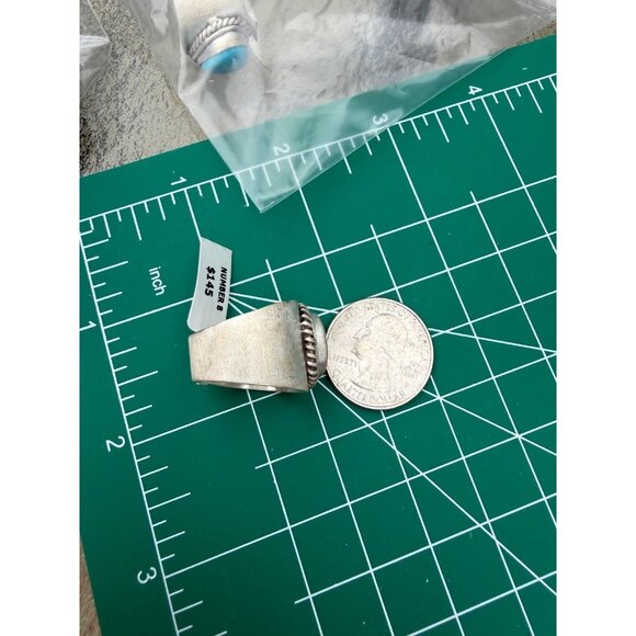 Artisan Sterling Silver Number 8 Turquoise Ring 10 Wide Cigar Band Southwest Nwt - Picture 8 of 9